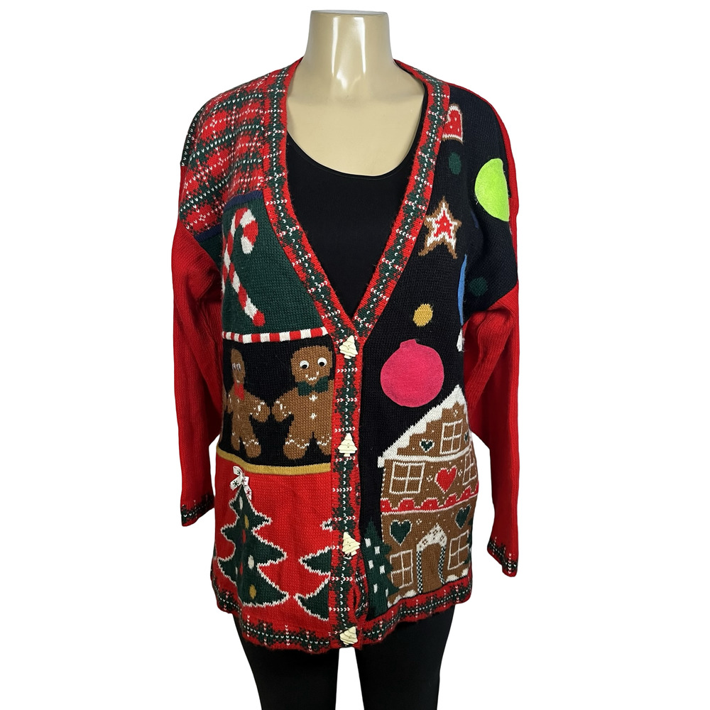 Playclothes Sweater Womens Small Ugly Christmas Cardigan Gingerbread Made USA